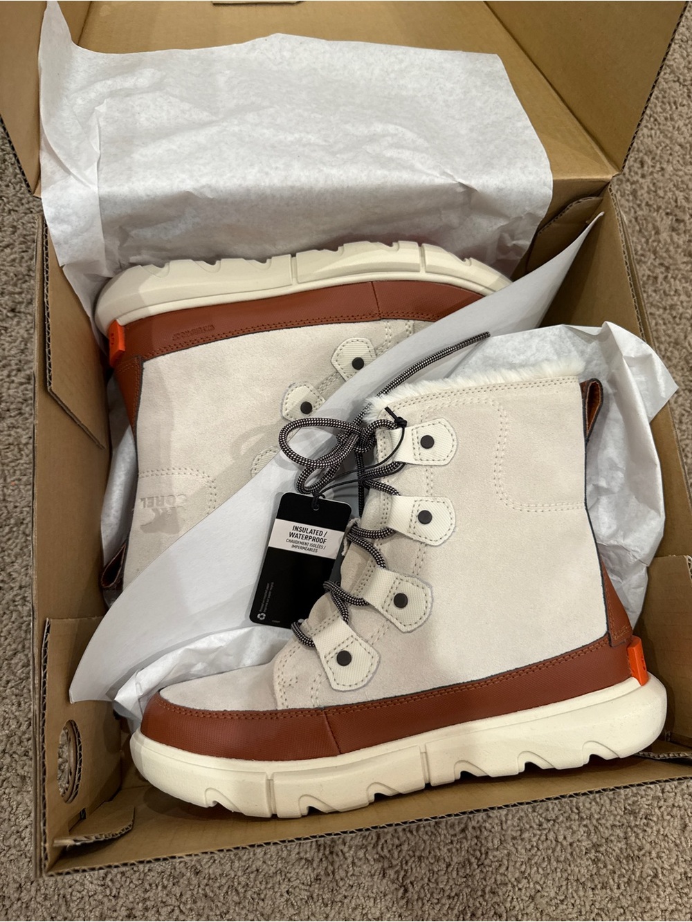 Sorel Explorer II Joan Faux Fur Waterproof Lace-Up Winter Snow Boots -Chalk/Wood